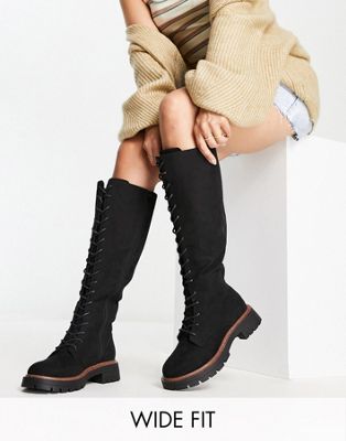  Wide Fit Carolina chunky lace up knee high boots 
