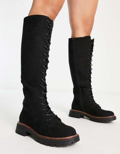 Black knee high boots with laces sale