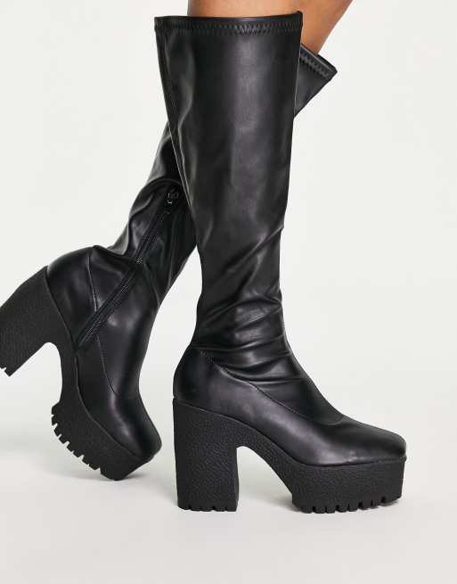 ASOS DESIGN Wide Fit – Cashew – Czarne kozaki do kolan, na obcasie, 3 z 4