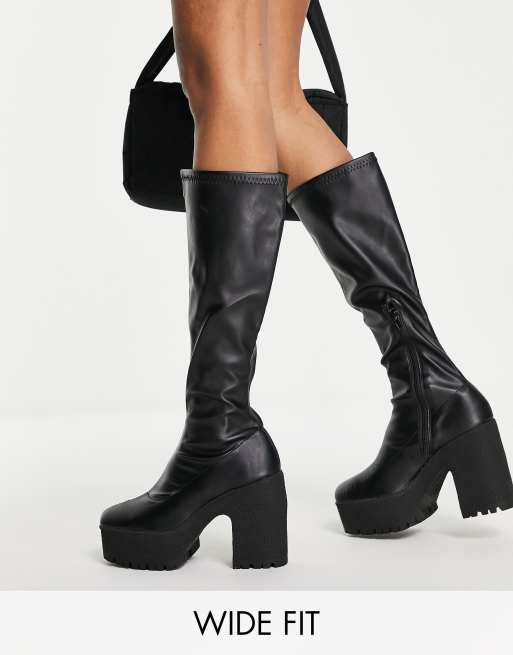 ASOS DESIGN Wide Fit Cashew heeled knee boots in black | ASOS