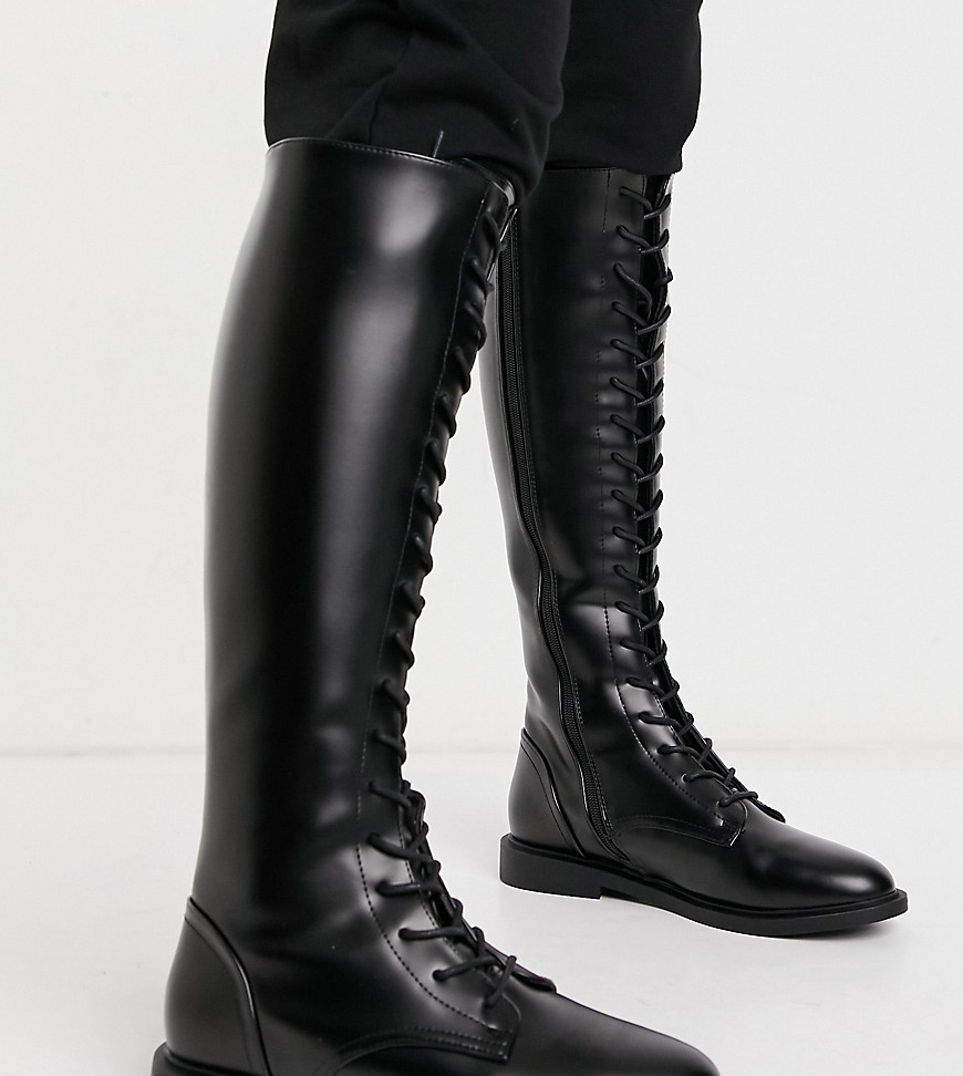 ASOS DESIGN Wide Fit Cassie smart lace up knee boots in black