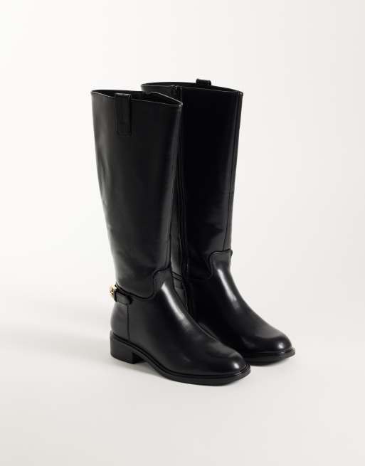 ASOS DESIGN Wide Fit Cecile flade ridestøvler til knæ i sort, 2 af 4