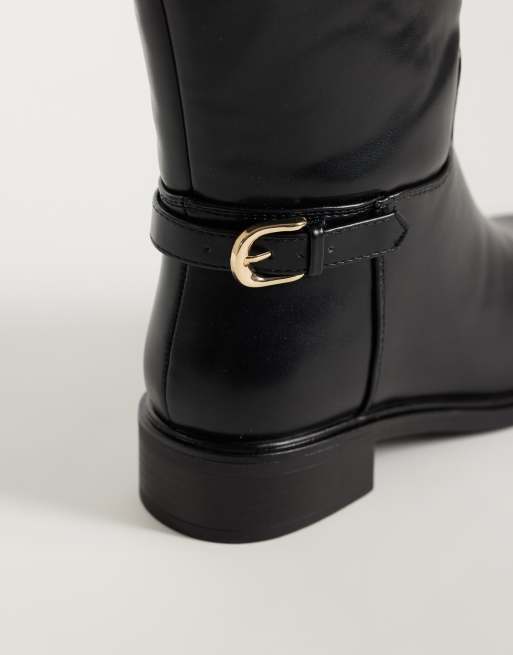 ASOS DESIGN Wide Fit Cecile flade ridestøvler til knæ i sort, 3 af 4