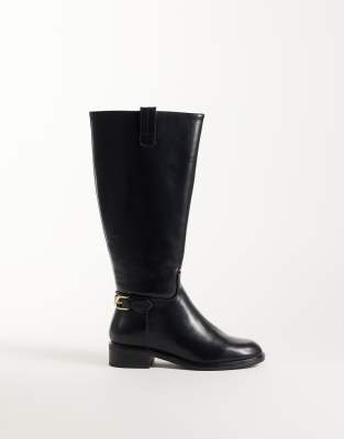 Asos Design Wide Fit Cecile Flat Riding Knee Boots In Black
