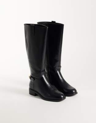 Asos Design Wide Fit Cecile Flat Riding Knee Boots In Black | ModeSens