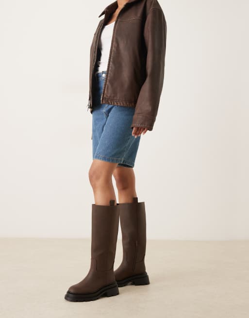 ASOS DESIGN Wide Fit - Cecilia - Chokoladebrune chunky knæstøvler med flad sål, 2 af 4