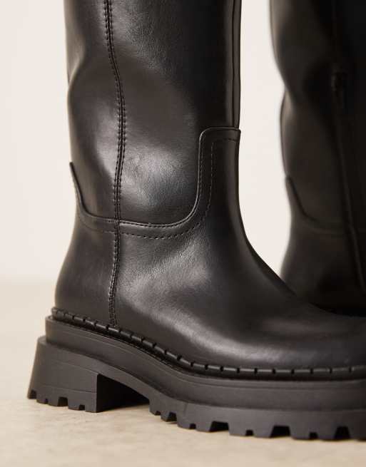 ASOS DESIGN Wide Fit Cecilia chunky flat knee boots in black