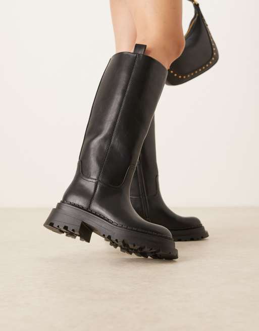 ASOS DESIGN Wide Fit Cecilia chunky flat knee boots in black