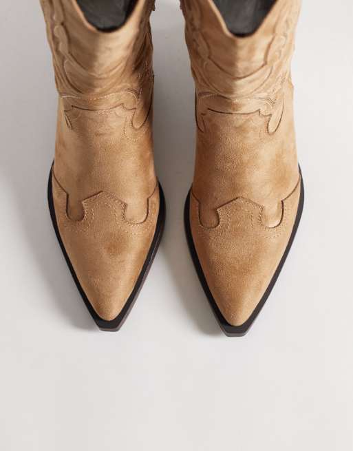 ASOS DESIGN Wide Fit Celestine flat western knee boots in taupe suedette, 3 of 4