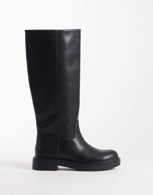 ASOS DESIGN Wide Fit Cerys chunky pull on riding knee boots in black, 2 of 4