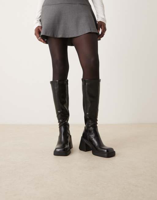 ASOS DESIGN Wide Fit Charly heeled knee boots in black