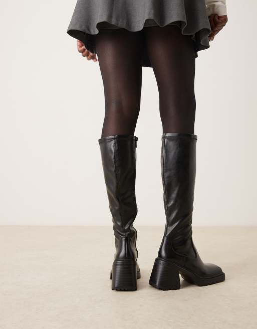 ASOS DESIGN Wide Fit Charly heeled knee boots in black