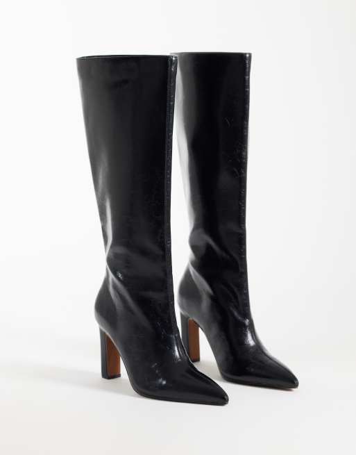 ASOS DESIGN Wide Fit Charming heeled knee boots in black, 2 of 4