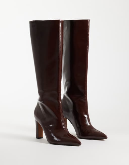 ASOS DESIGN Wide Fit Charming heeled knee boots in chocolate, 2 of 4