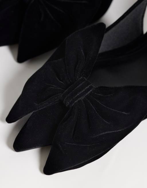 ASOS DESIGN Wide Fit chaussures slingback à nœud, talon mi-haut, en velours noir, 3 de 4