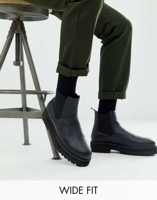 ASOS DESIGN Wide Fit chelsea boots in black faux leather with black ...