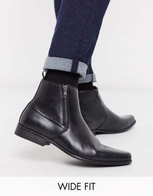 asos design chelsea boots in black faux leather with zips