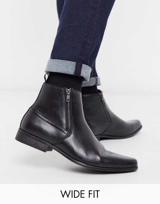 ASOS DESIGN Wide Fit chelsea boots in black faux leather with zips | ASOS