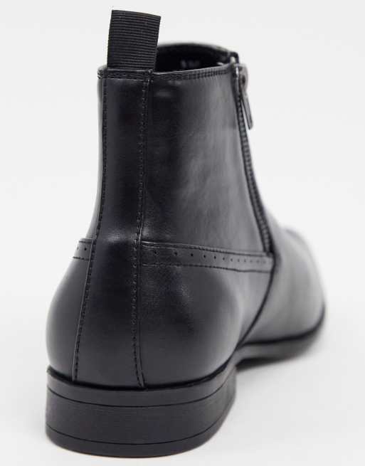 ASOS DESIGN Wide Fit chelsea boots in black faux leather with zips