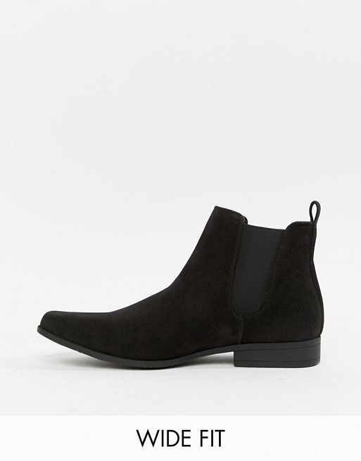 ASOS DESIGN Wide Fit chelsea boots in black faux suede | ASOS