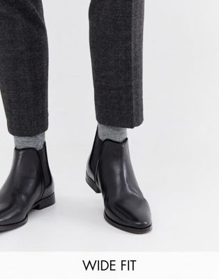 ASOS DESIGN Wide Fit chelsea boots in black leather black sole | ASOS