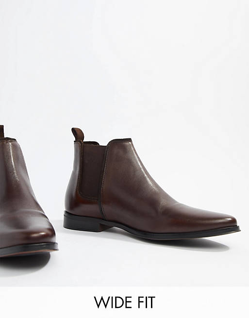 ASOS DESIGN Wide Fit chelsea boots in brown leather with brown sole