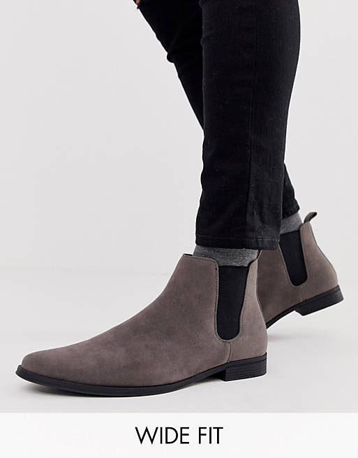 ASOS DESIGN Wide Fit chelsea boots in grey faux suede