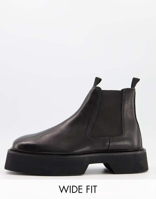asos design wide fit chelsea boots in black faux suede