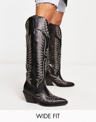  Wide Fit Chester contrast stitch western knee boot 