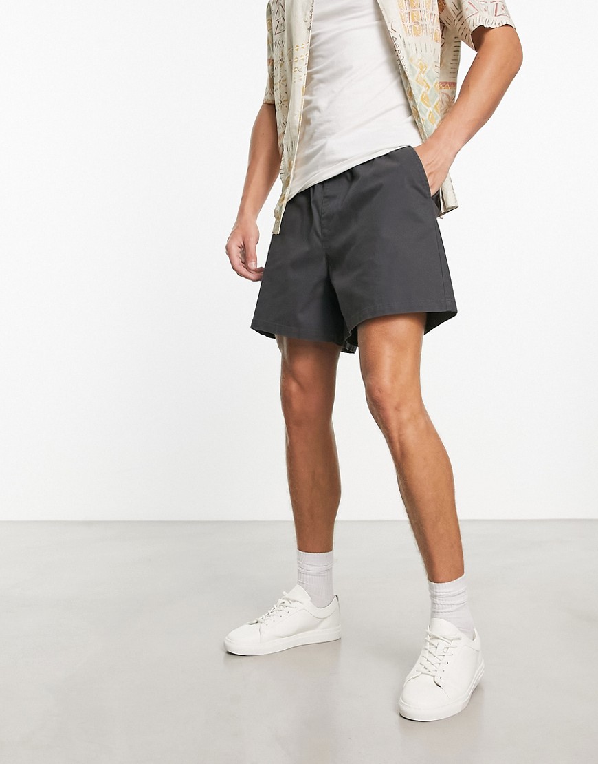 Asos Design Wide Fit Chino Shorts In Charcoal-gray