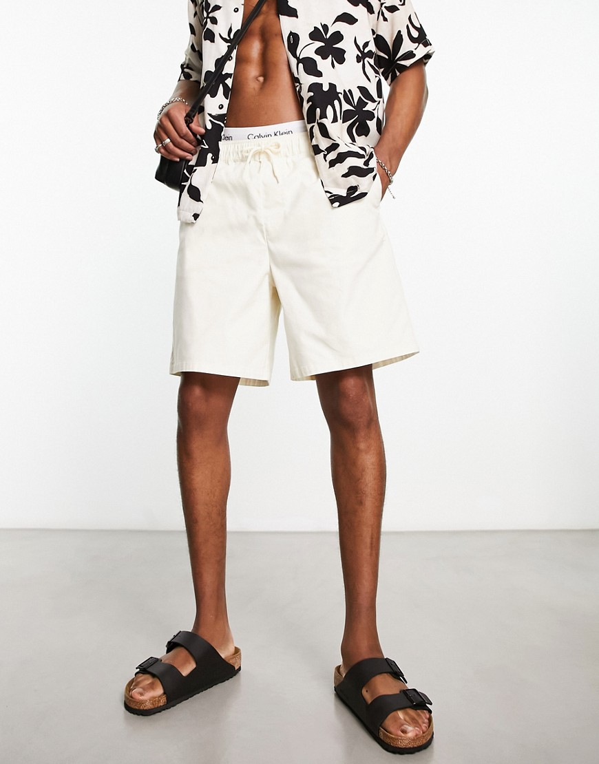 Asos Design Wide Fit Chino Shorts In White