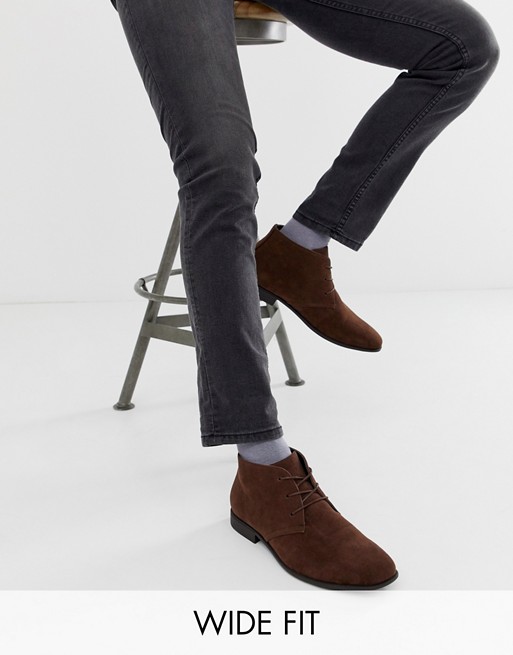 ASOS DESIGN Wide Fit Chukka Boots In Brown Faux Suede | ASOS