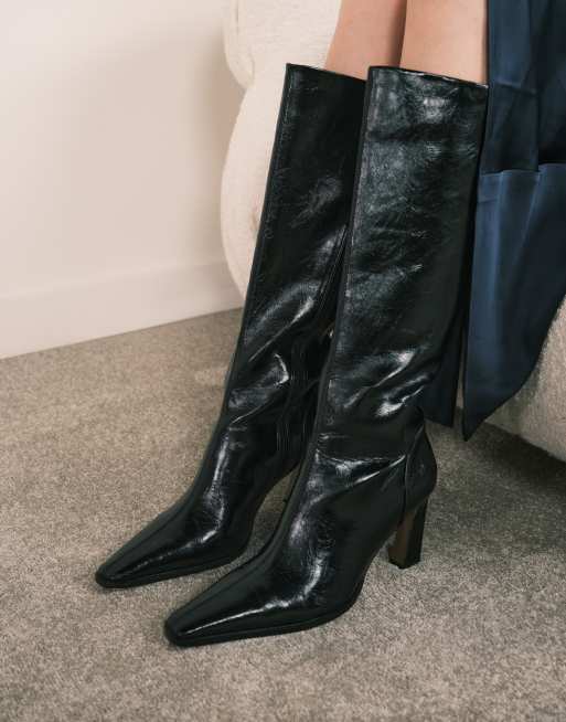 ASOS DESIGN Wide Fit Clara chisel toe knee boots in black