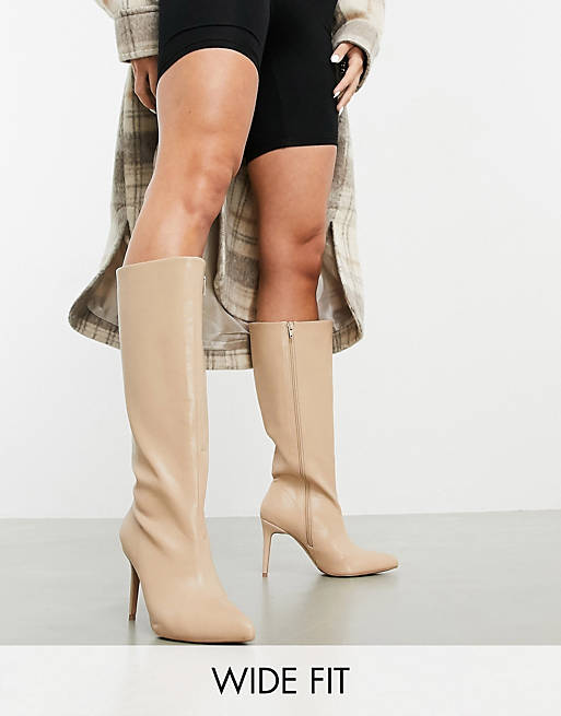 ASOS DESIGN wide fit Claudia knee high boots in beige