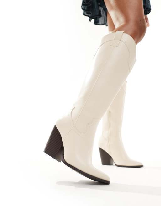 ASOS DESIGN Wide Fit Claudia western knee boots in off white, 3 of 4
