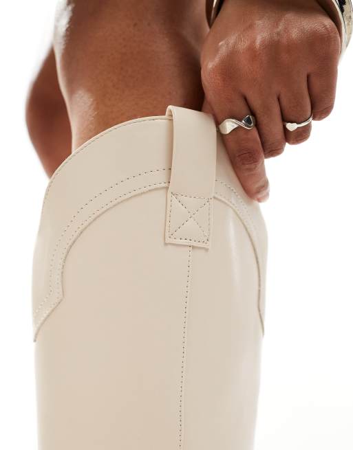ASOS DESIGN Wide Fit Claudia western knee boots in off white, 4 of 4