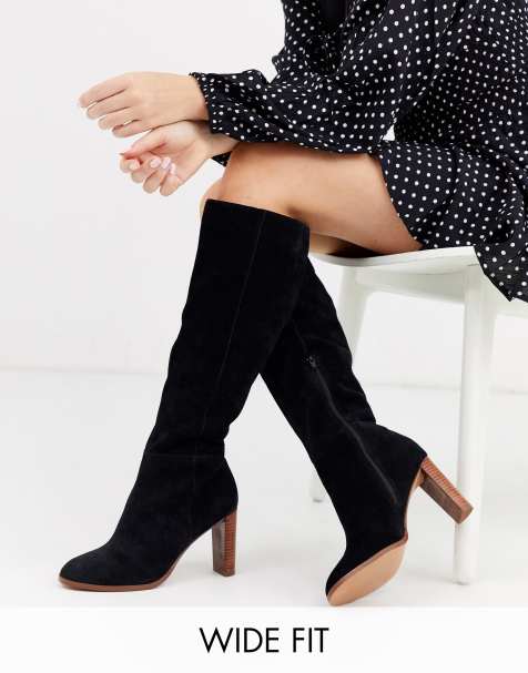 ASOS DESIGN Wide Fit - Clover - Bottes au genou en daim de qualité supérieure - Noir