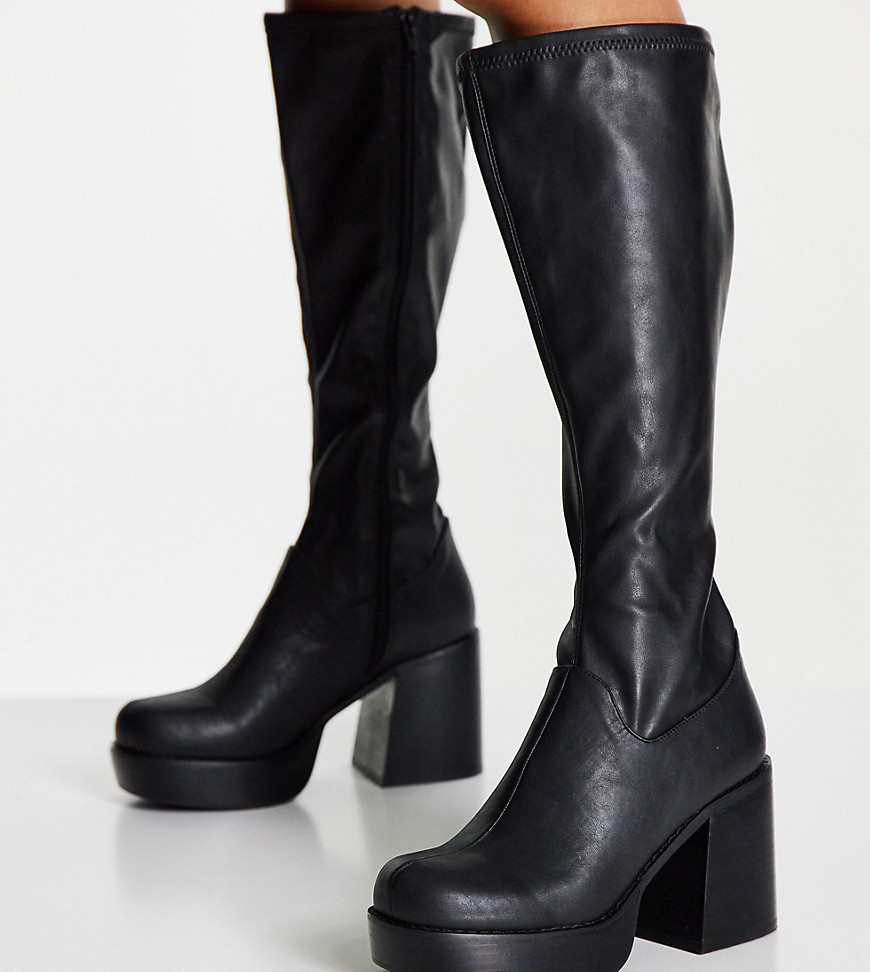 ASOS DESIGN Wide Fit Coconut chunky platform knee boots in black
