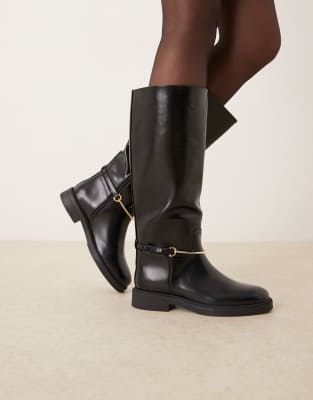 Asos Design Wide Fit Cole Flat Riding Knee Boots In Black