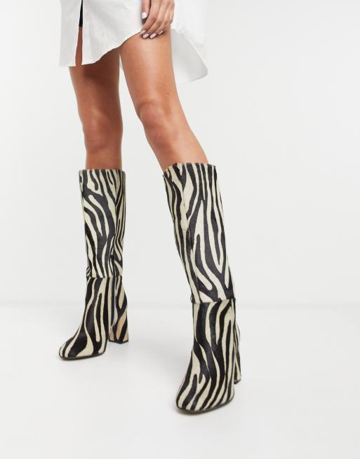 ASOS DESIGN Wide Fit Comet suede pull on boots in zebra pony