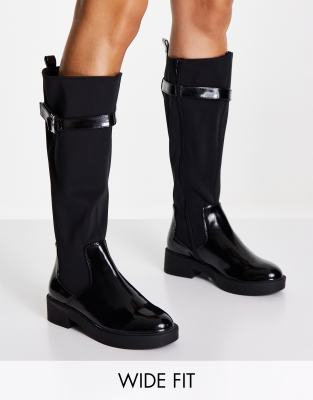 ASOS DESIGN Wide Fit Conor hardware riding boots in black