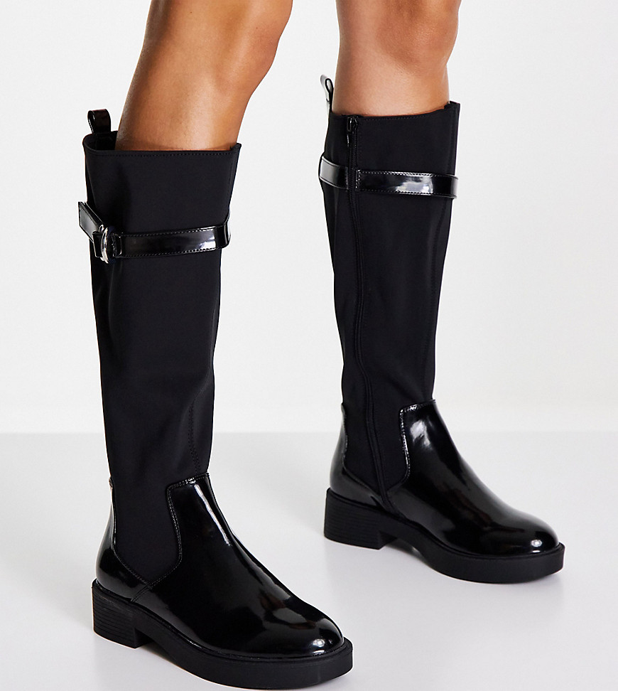 Asos Design Wide Fit Conor Hardware Riding Boots In Black