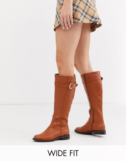 Tan flat 2025 knee boots