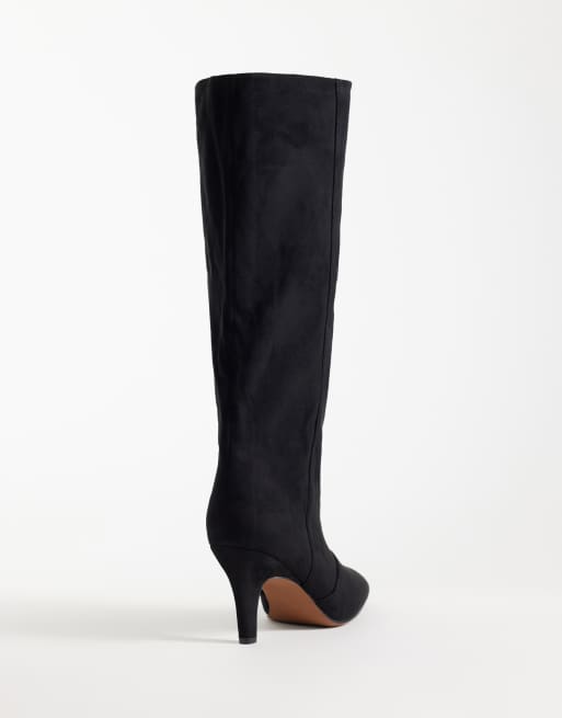 ASOS DESIGN Wide Fit Contessa cone heel slouch knee boots in black suedette, 3 of 4