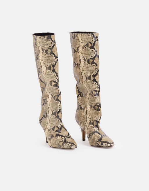 ASOS DESIGN Wide Fit Contessa cone heel slouch knee boots in snake print, 5 of 8