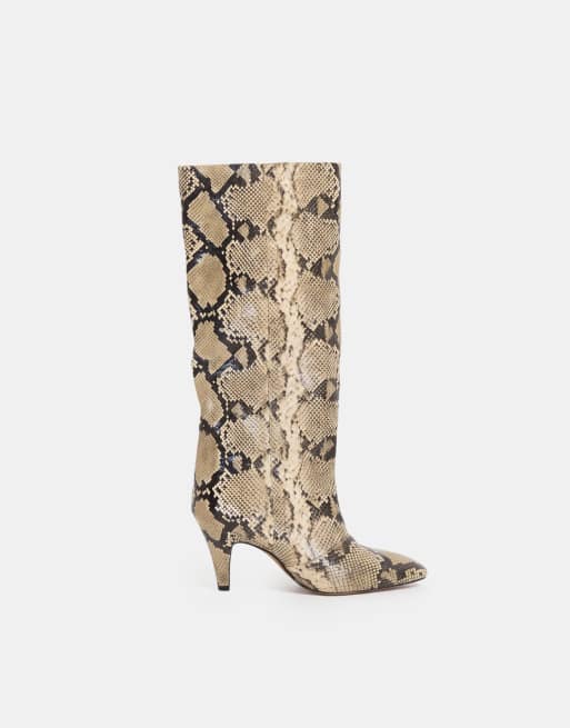 ASOS DESIGN Wide Fit Contessa cone heel slouch knee boots in snake print, 6 of 8