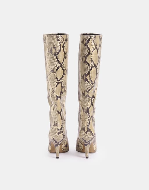 ASOS DESIGN Wide Fit Contessa cone heel slouch knee boots in snake print, 7 of 8