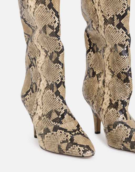 ASOS DESIGN Wide Fit Contessa cone heel slouch knee boots in snake print, 8 of 8