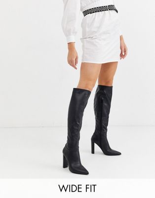 ASOS DESIGN Wide Fit Coral heeled knee high boots in black