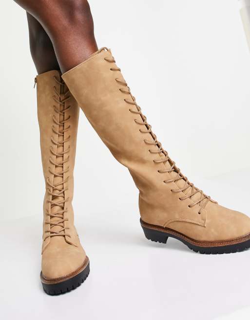 ASOS DESIGN Wide Fit - Courtney - Bottes chunky hauteur genou à lacets - Sable, 4 de 4